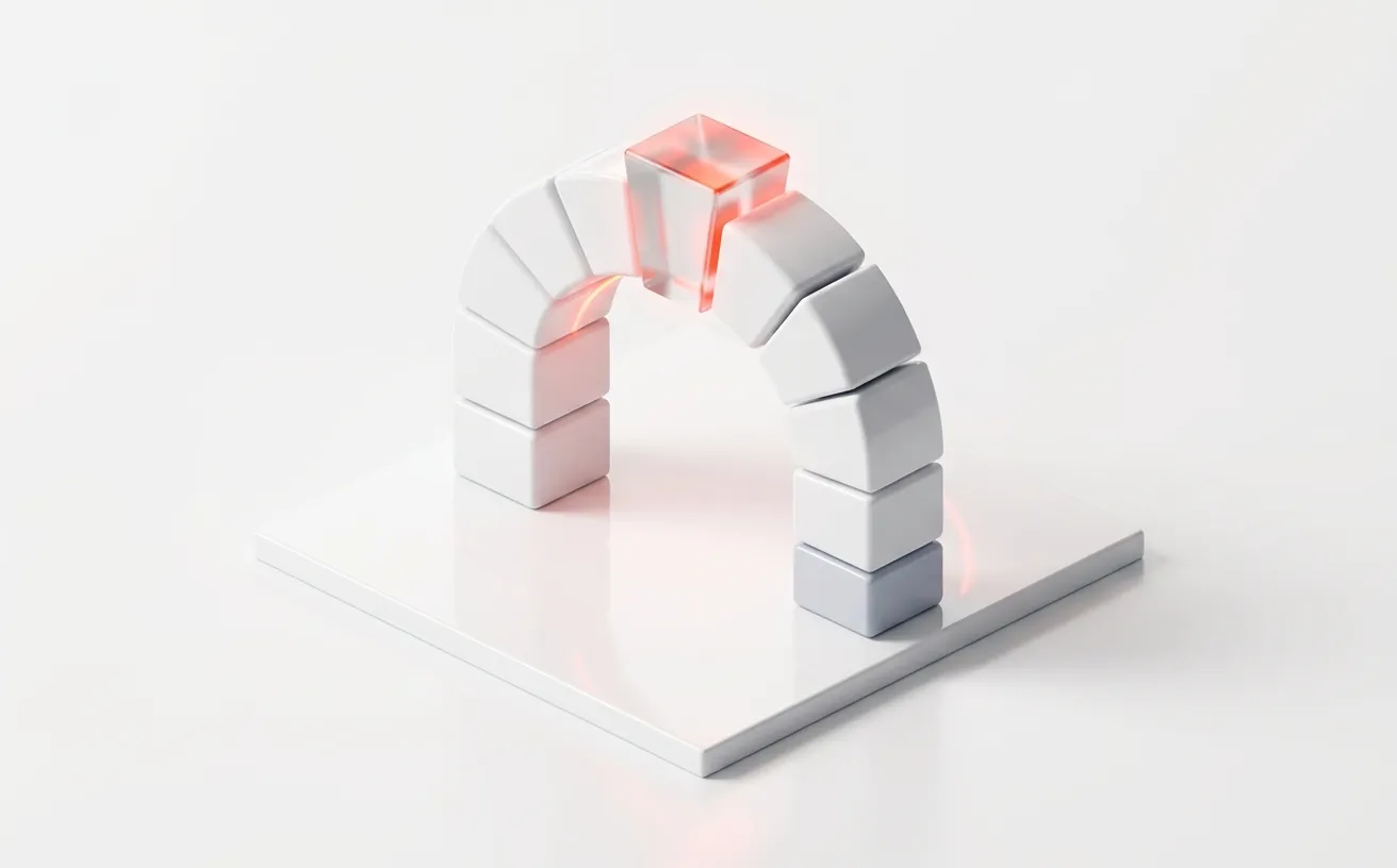 Illustration of a single keystone holding up a structure of blocks