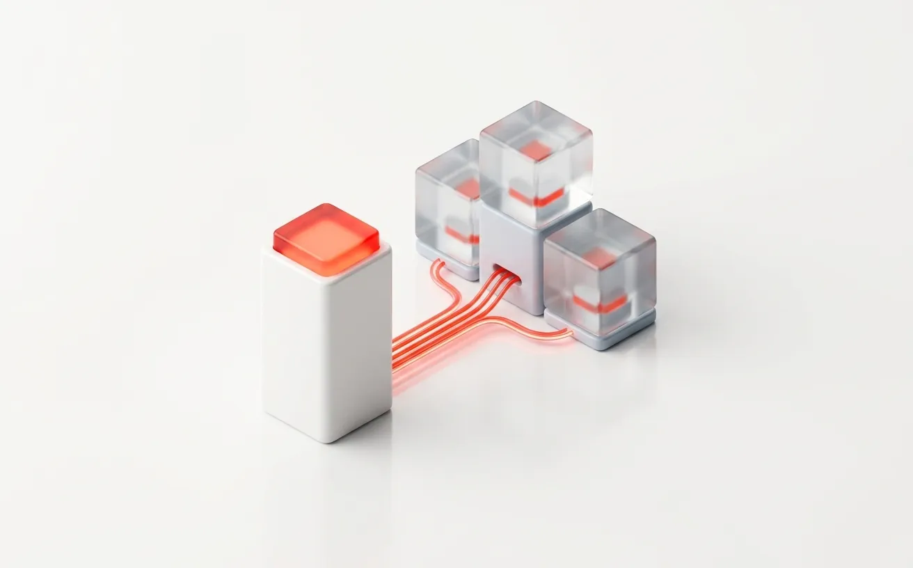 Illustration of a lead block linked to a pod of engineering blocks