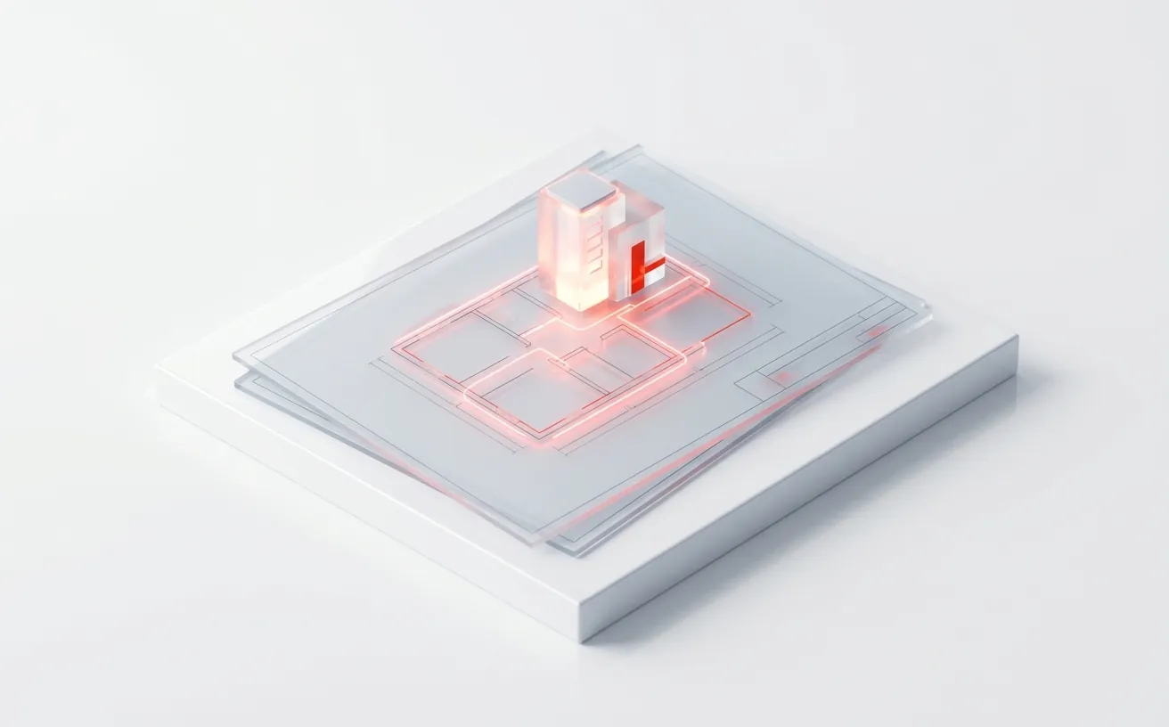 Illustration of blueprint sheets turning into a small prototype