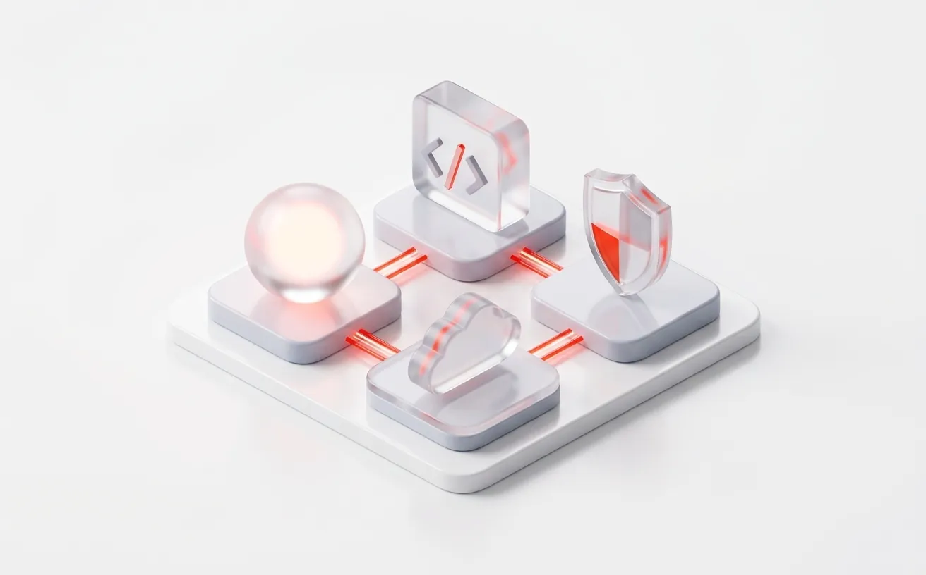 Illustration of four connected technology modules on a single platform