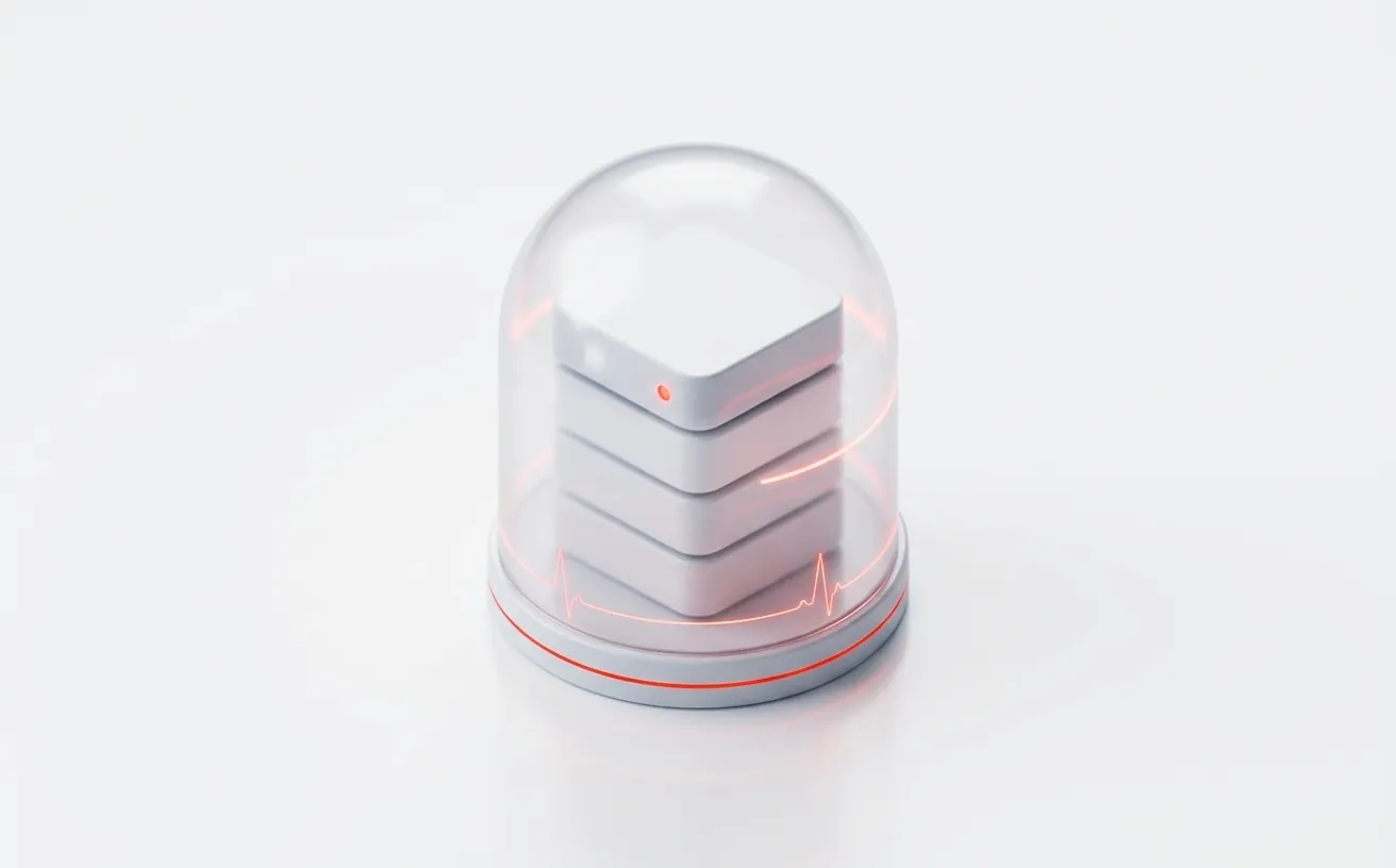 Illustration of a monitored server stack protected by a shield